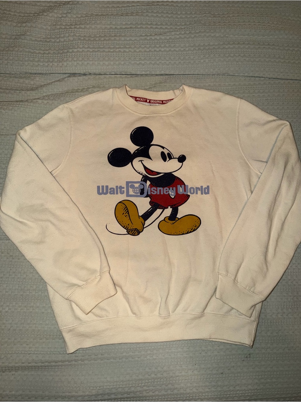 Disney Cream Crewneck Sweatshirt with Classic Mickey Graphic